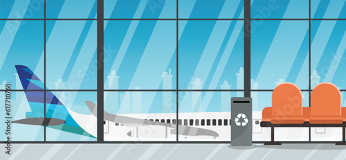 airport view in waiting room flat design vector