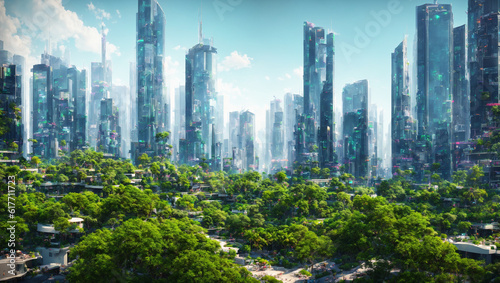 Emerald Metropolis: A Modern City Embraced by Nature's Greenery