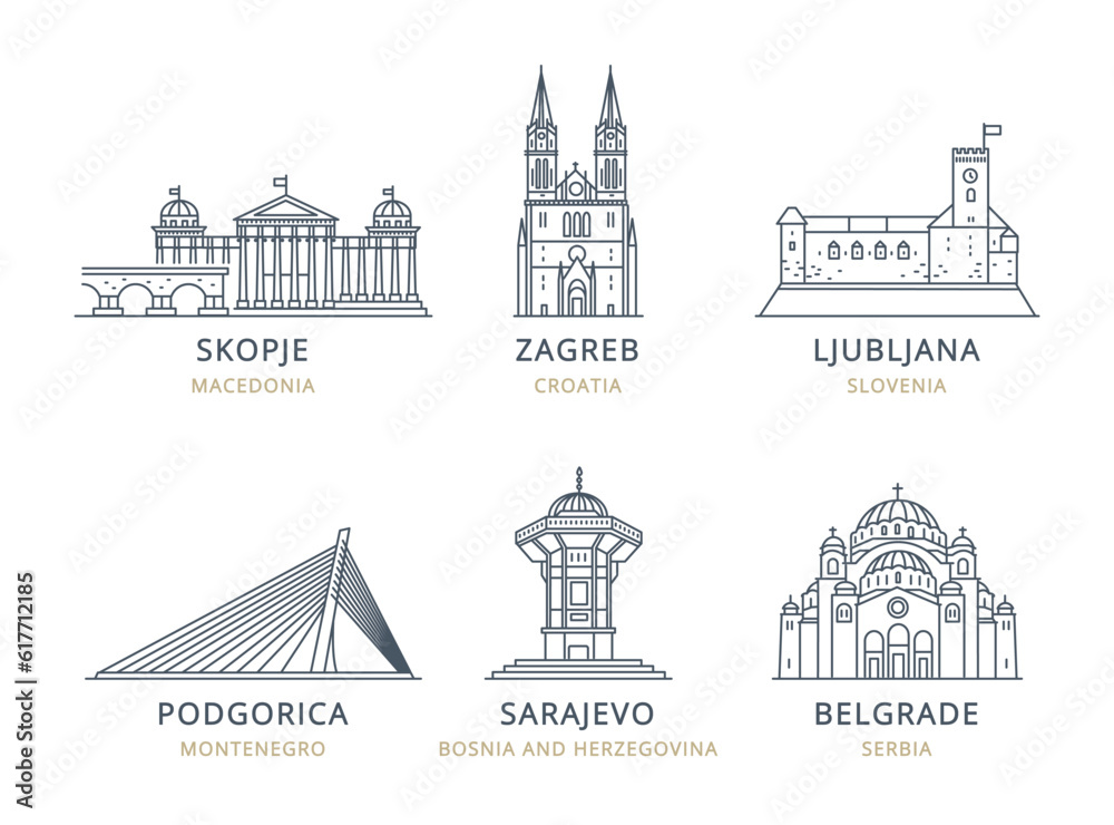Сollection of vector and linear city icons. These high-quality icons capture the essence of urban landscapes, making them perfect for various creative travel projects.