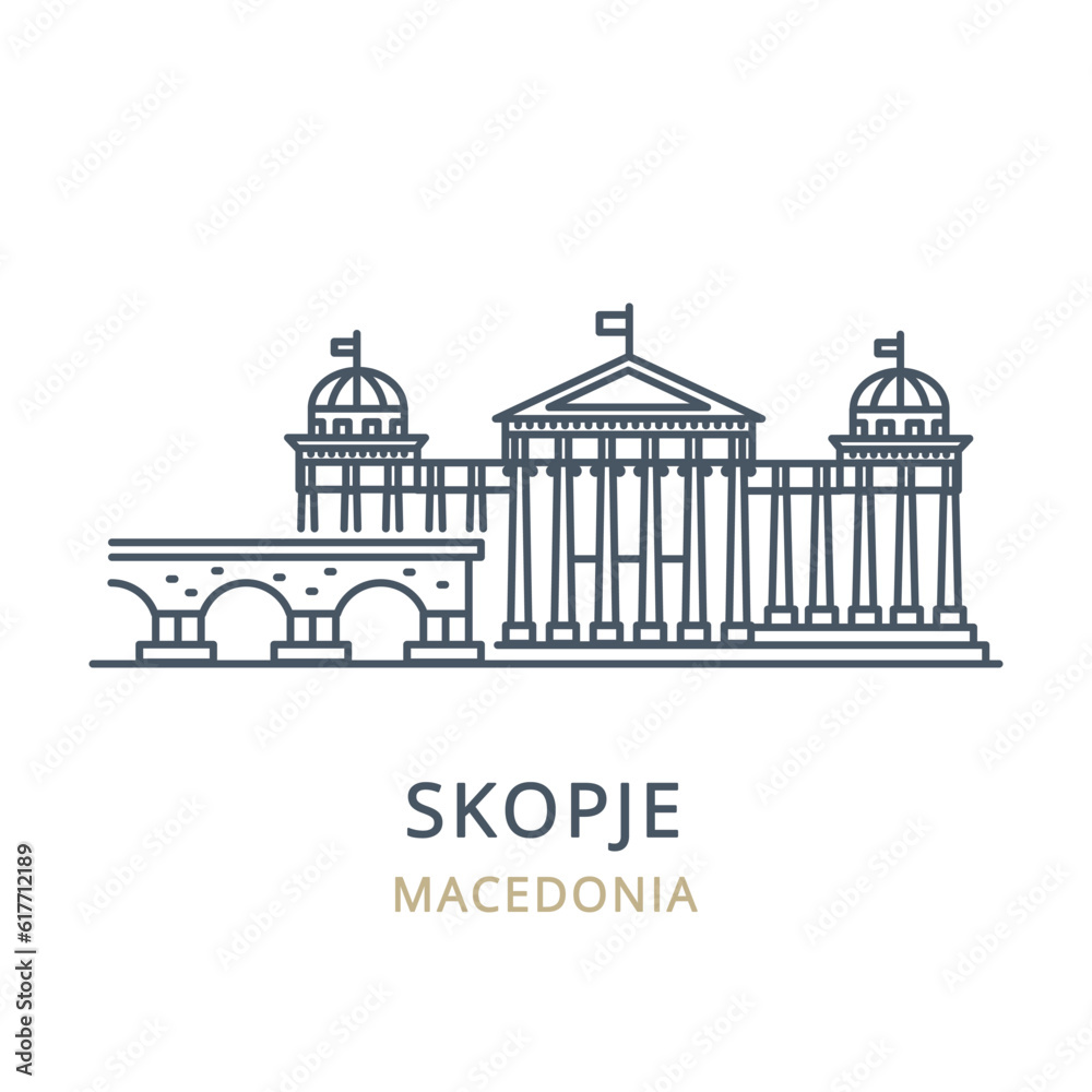 Vector and linear icon of Skopje, Macedonia. Perfect for websites, brochures, and more, this high-quality city icon captures the iconic landmarks and essence of Skopje.