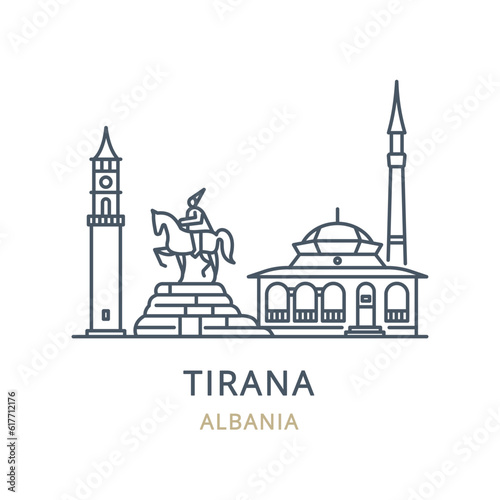 Vector and linear icon of Tirana, Albania. Perfect for websites, brochures, and more, this high-quality city icon captures the iconic landmarks and essence of Tirana.