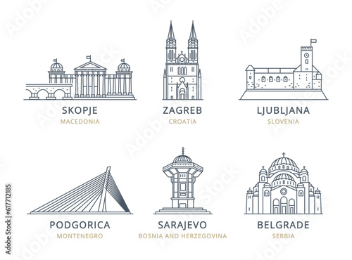 Сollection of vector and linear city icons. These high-quality icons capture the essence of urban landscapes, making them perfect for various creative travel projects.