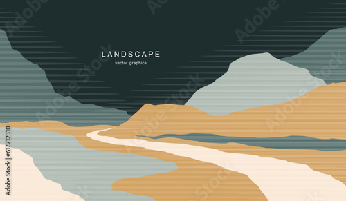 Modern landscape in a minimalist style. Contemporary aesthetic poster. Vector poster