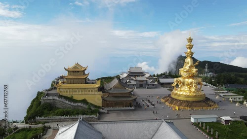 Aerial video of the The Golden Summit of Mount Emei in Sichuan Province, China