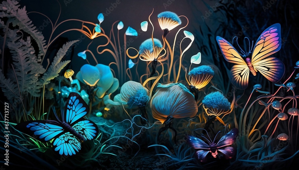 AI generated illustration of A lush grassy field in the foreground, with beautiful butterflies AI generated illustration of A lush grassy field in the foreground, with beautiful butterflies