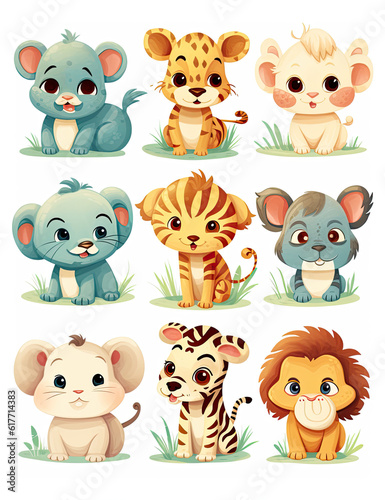 kids animals cartoon illustration or stickers  ai generative