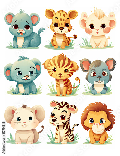 kids animals cartoon illustration or stickers, ai generative