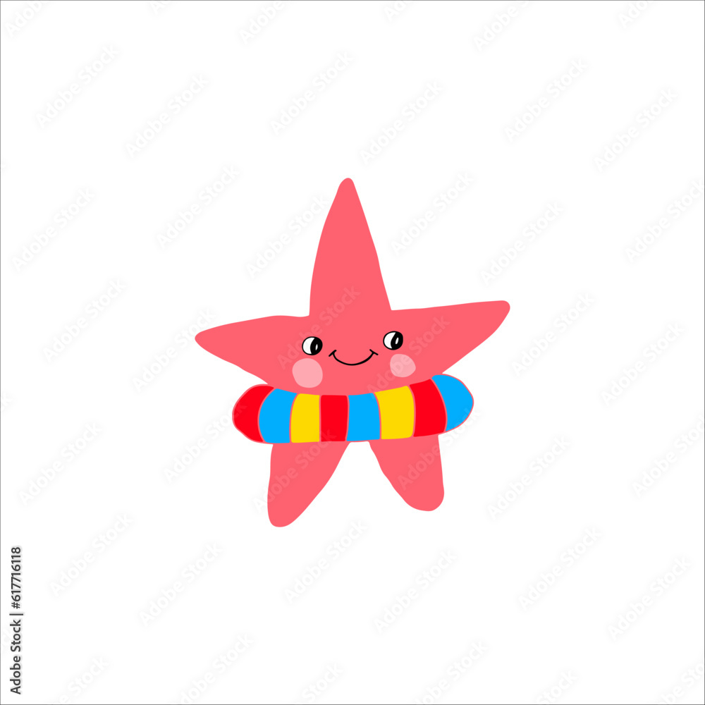 Marine personage with smiling expression, isolated starfish character living underwater. Undersea creature with smiling muzzle and eyes. Cute childish drawing or aquarium dweller. Vector in flat style Marine personage with smiling expression, isolated starfish character living underwater. Undersea creature with smiling muzzle and eyes. Cute childish drawing or aquarium dweller. Vector in flat style