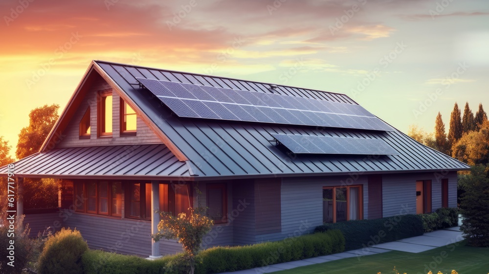 Solar panels on a modern house roof Solar panels on a modern house roof