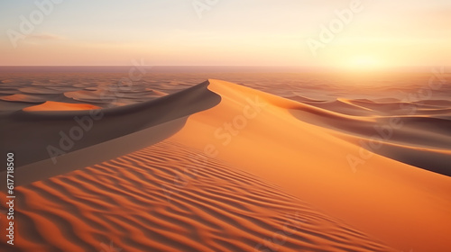 desert fantasy sunset scenery landscape with a bright sun  thick clouds on blue sky. Generative AI
