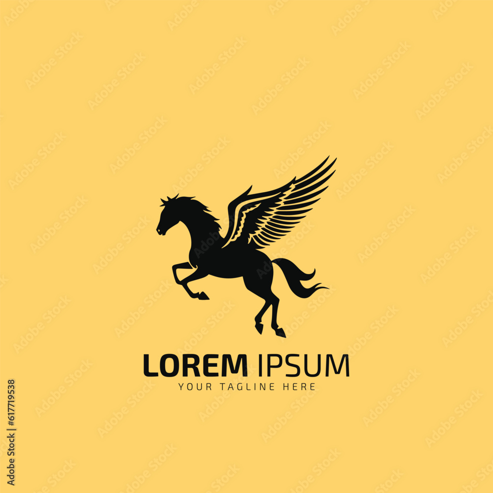 Obraz premium Flying horse logo, flying horse icon, vector illustration colorful isolated black silhouette horse on yellow background.