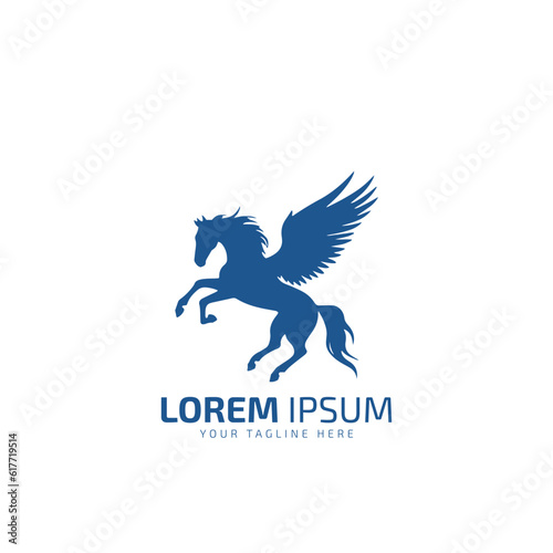 Flying horse logo, flying horse icon, vector illustration colorful isolated blue horse on white background.