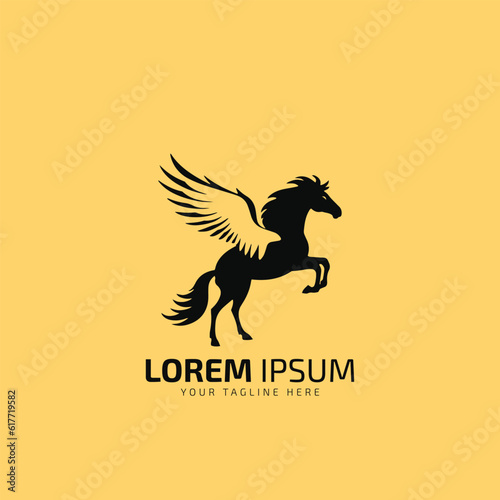 Flying horse logo, flying horse icon, vector illustration colorful isolated black horse on yellow background.