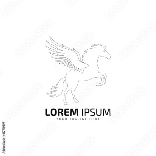 Flying horse logo, flying horse icon, outline, vector illustration isolated horse on white background.