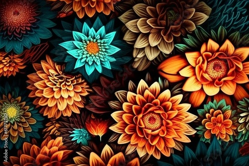 AI generated illustration of vibrant arrangement of colorful flowers, perfect for backgrounds