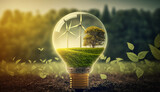wind power plant and Light Bulb green energy industry concept wind power station renewable energy source
