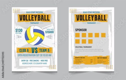 Volleyball championship flyer layout, double sided poster design for Volleyball tournament, vector illustration eps 10