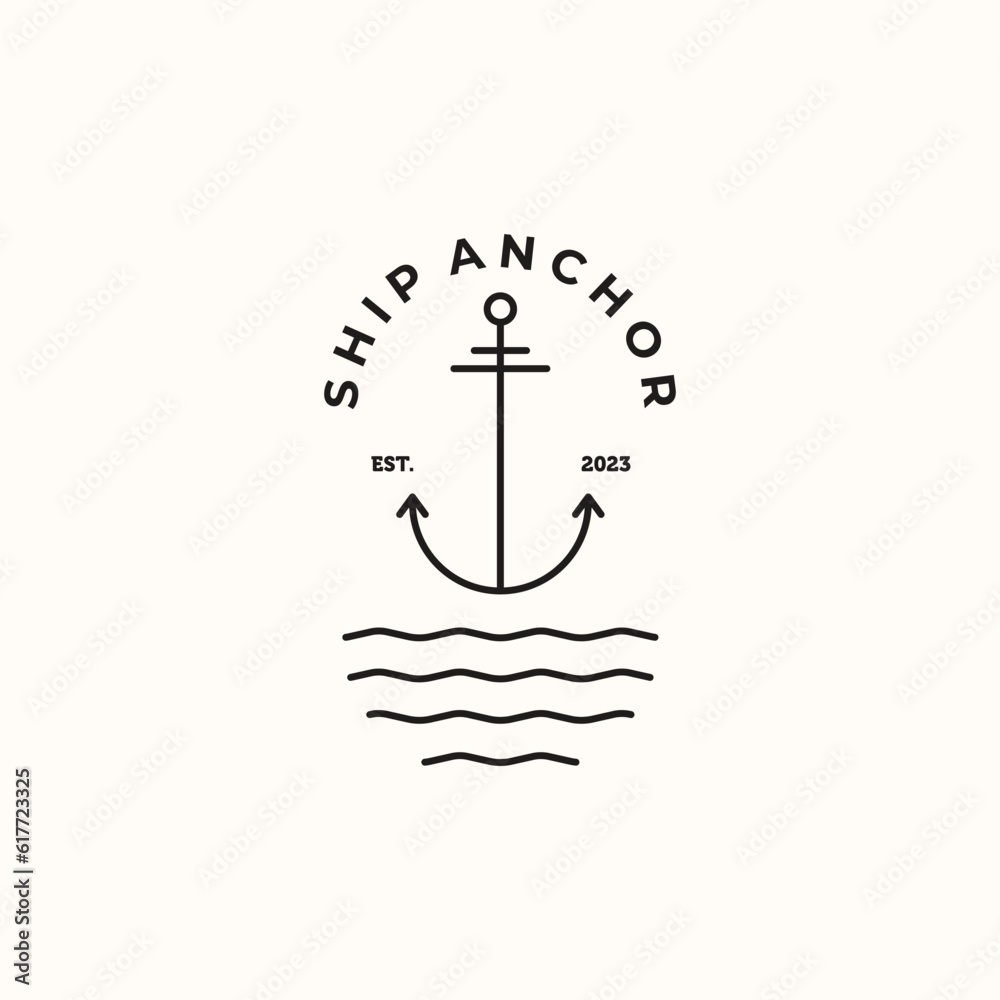 ship anchor line art logo vector minimalist illustration design, marine ...