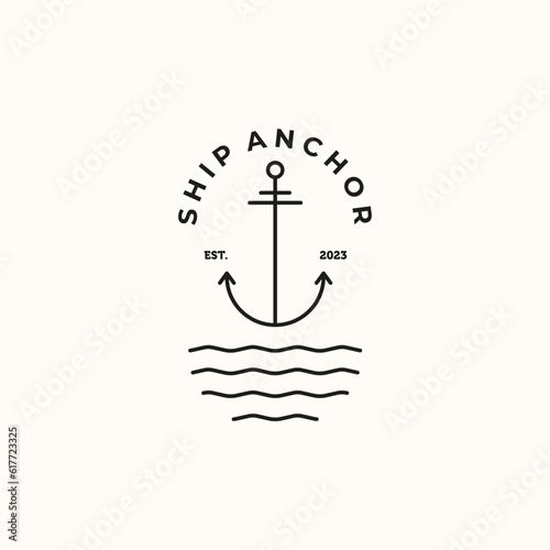 ship anchor line art logo vector minimalist illustration design, marine ship anchor logo design