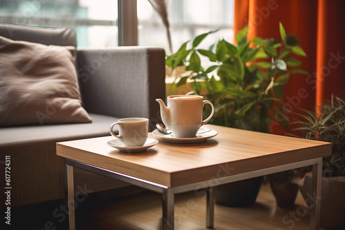 close-up shot of a coffee on a coffee table in a living room