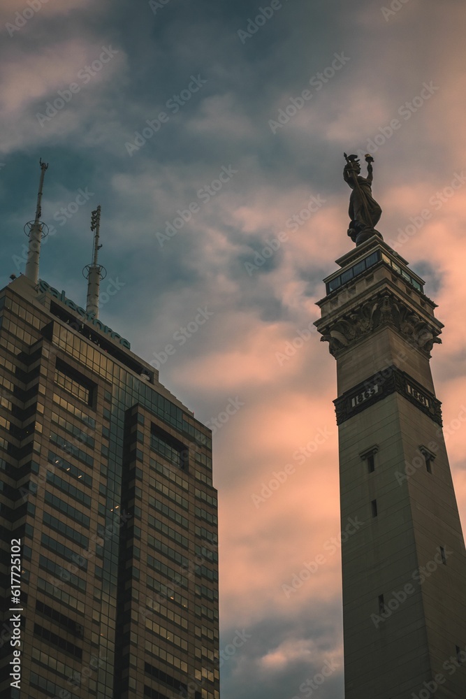 Soldiers and Sailors Monument at sunset in Indianapolis, United States