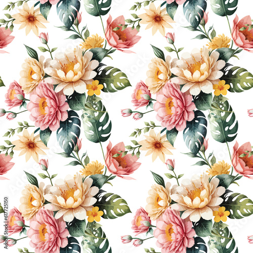 Floral shape watercolor seamless pattern.