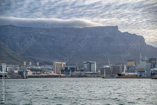 Cape town from the sea view, table mountain backdrop