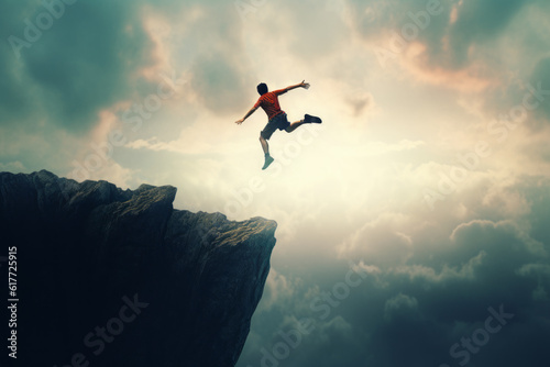 a person take a leap from the clift