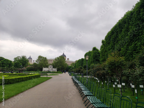 park in Vienna in rainy spring day