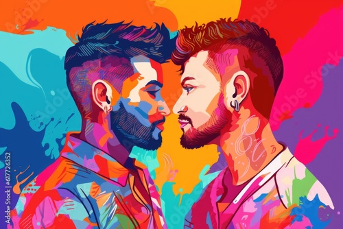 2 Gay Men in Heart Formation - Love in Vibrant Colors - Pride Background - Strength, Tolerance and Diversity in the LGBQT community - generative ai - imaginary person
