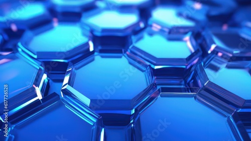 Abstract hexagonal transparent blue glass background. Generative AI 4