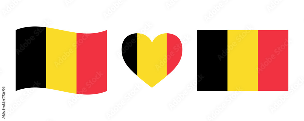 Fototapeta premium Belgium flag signs set. Belgian heart shape decorative element. Independence Day of Belgium. National symbols for Belgian holidays