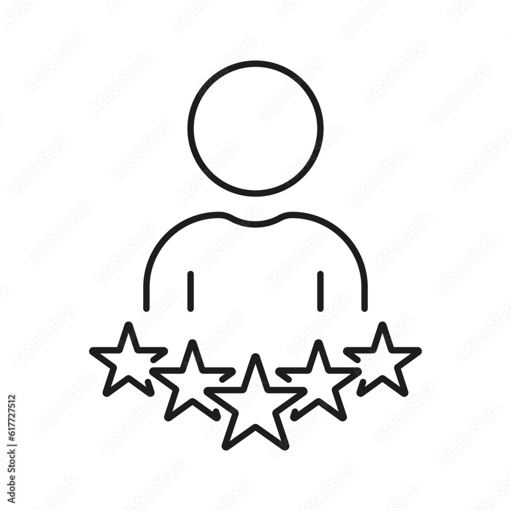 Person with Stars Line Icon. Customer Satisfaction Linear Pictogram. Success Review, User Rating Outline Symbol. Best Feedback for Business Service. Editable Stroke. Isolated Vector Illustration Person with Stars Line Icon. Customer Satisfaction Linear Pictogram. Success Review, User Rating Outline Symbol. Best Feedback for Business Service. Editable Stroke. Isolated Vector Illustration