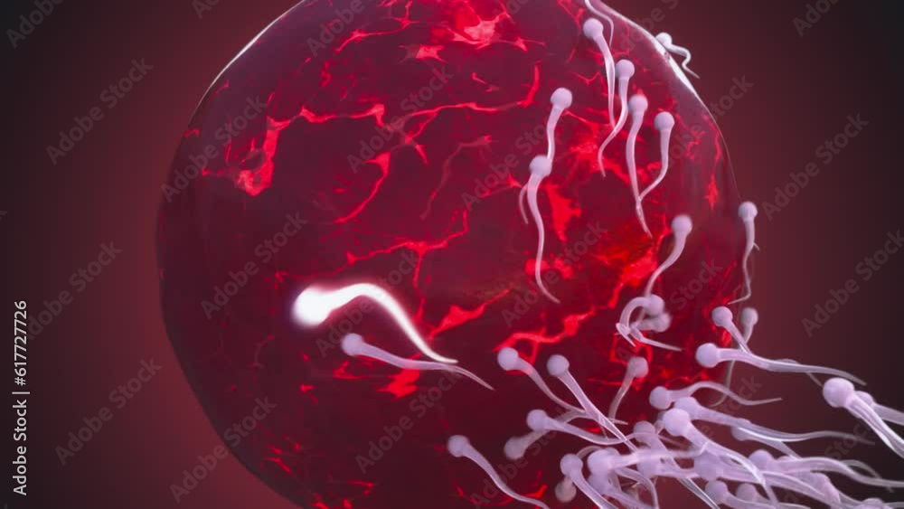 3d rendered animation of the process of conception when spermatozoa meet an egg