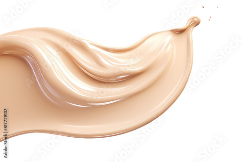 Closeup of a splash of beige foundation, clipart. Liquid foundation cream swatch smear isolated on transparent background. Generative AI transparent png without background.