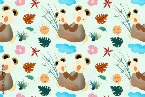 Illustration minimal pattern wallpaper with cola bear , hand drawing, background 