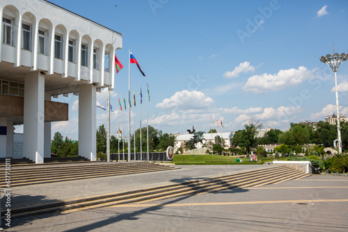 A beautiful and clean street inTiraspol, Transnistria or Moldova, on a sunny summer day.