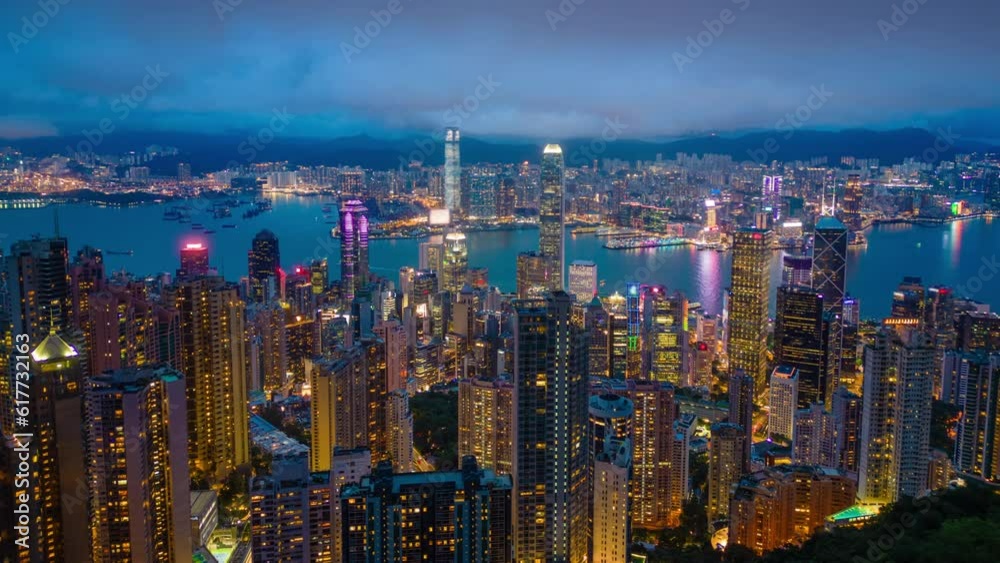 Aerial hyperlapse, dronelapse video of Hong Kong city at night Aerial hyperlapse, dronelapse video of Hong Kong city at night