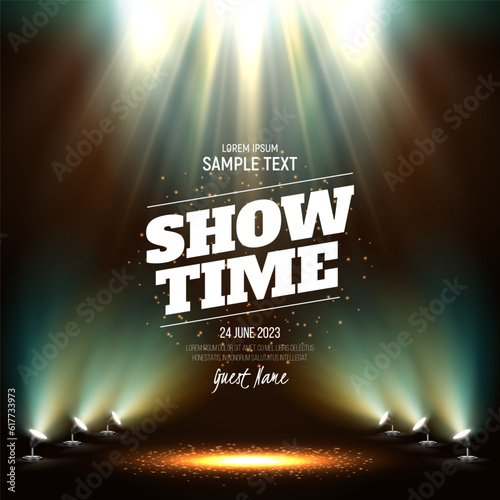 Spotlights. Scene for presentation illuminated by spotlights. Vector illustration.