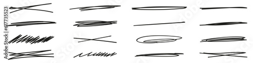 Line strikethrough elements. Underline Pen Doodle Stroke.Collection of hand-drawn strikethrough graphic markers. Vector isolated illustration