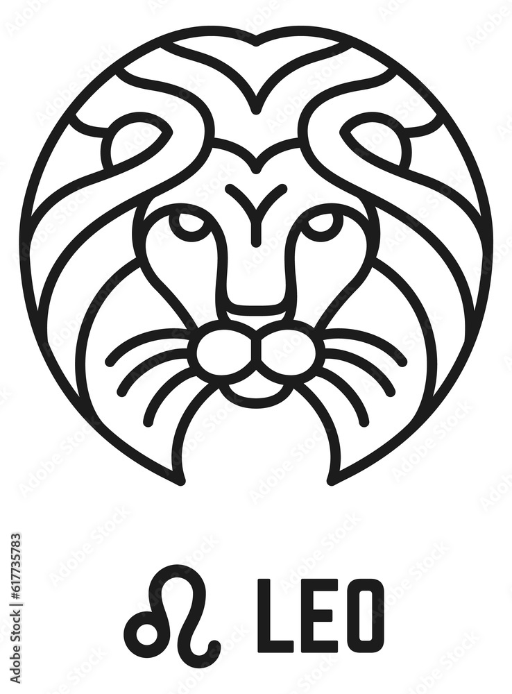 Naklejka premium Leo line icon. Esoteric zodiac black symbol