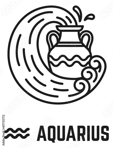 Aquarius symbol. Black line icon. Zodiac sign