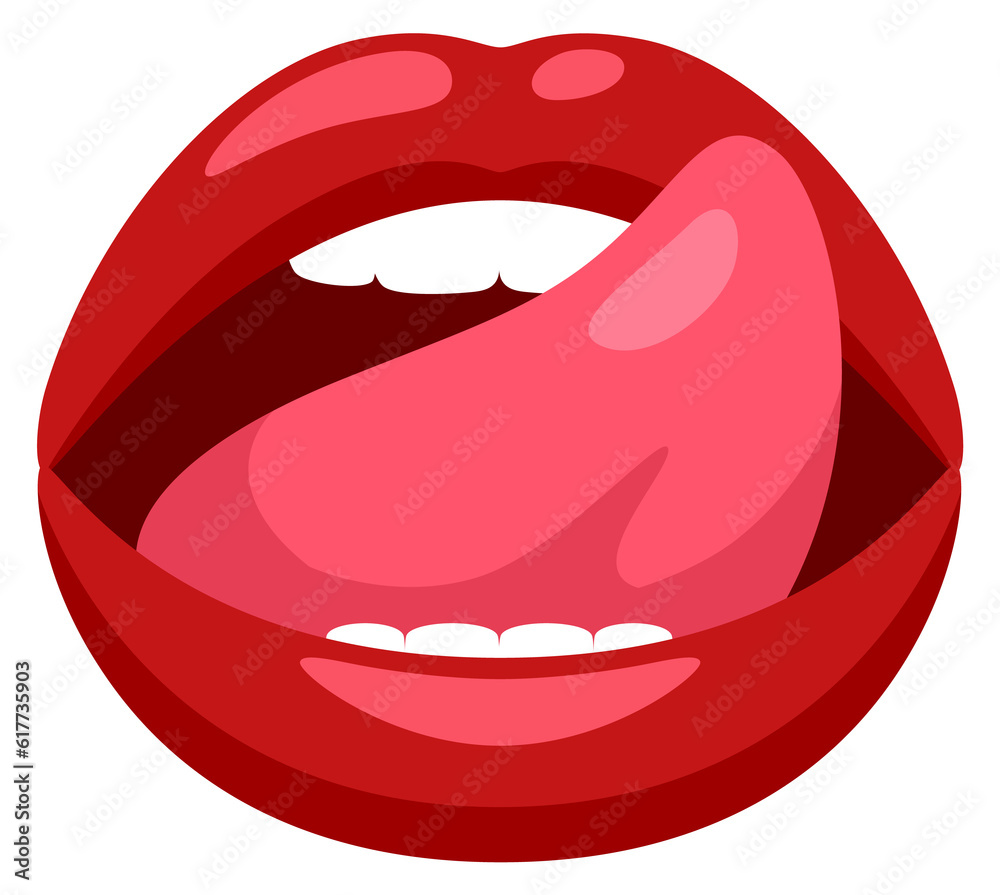 Tongue out woman mouth. Red sexy lips