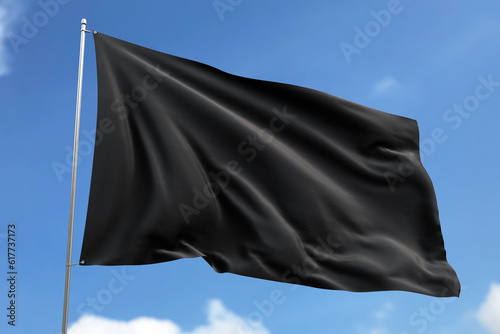 black flag against blue sky and clouds, mockup