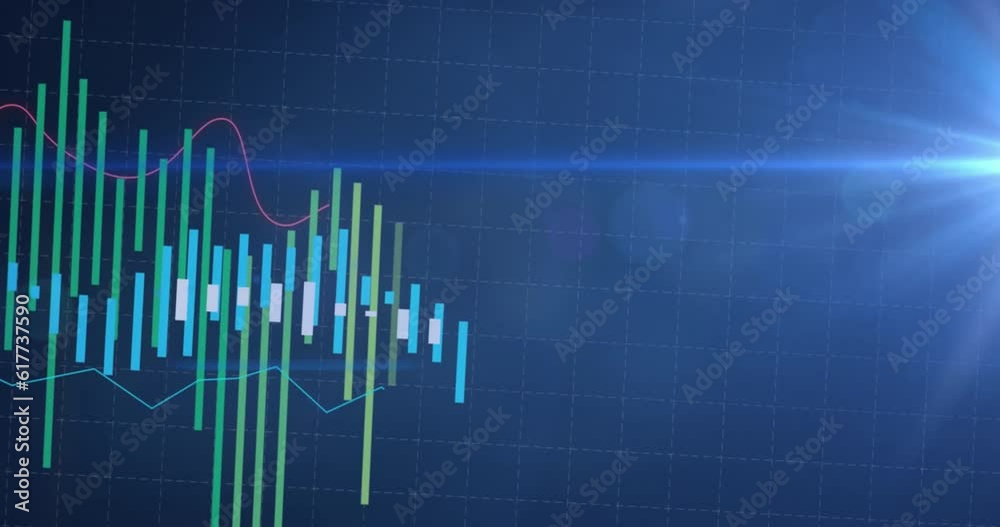 Animation of financial data processing over blue background Animation of financial data processing over blue background