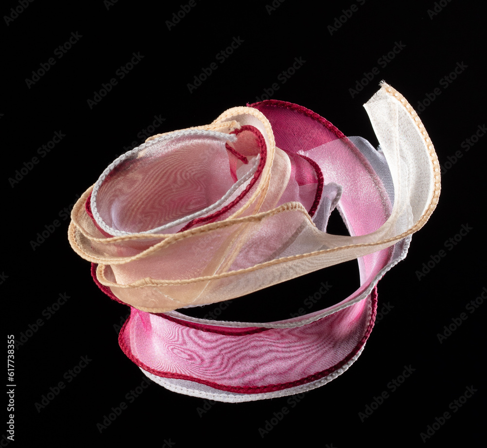 Mix White gold ribbon long straight fly in air with curve roll shiny ...