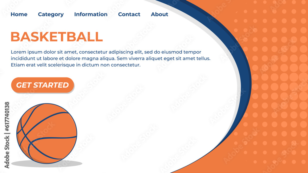 Landing page banner template. Basketball realistic 3d illustration, Sport interface concept. Vector layout design
