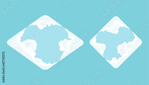 ひし型・ダイヤの雲の囲み枠・フレーム（スケッチ風、レトロ、アンティーク）