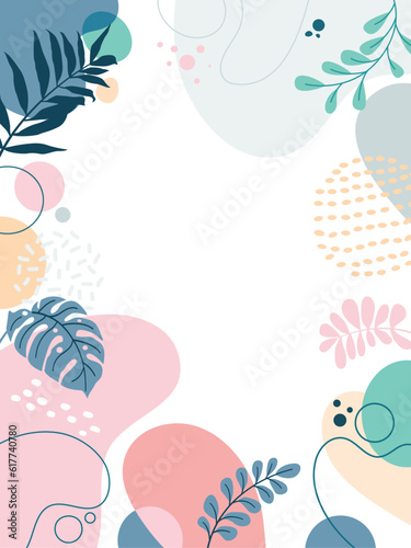 Colorful poster background vector illustration.Exotic plants, branches,art print for beauty, fashion and natural products,wellness, wedding and event.