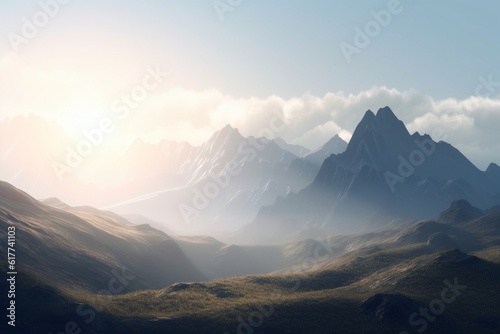 A minimalist landscape with a scenic mountain range or peak  Generative AI